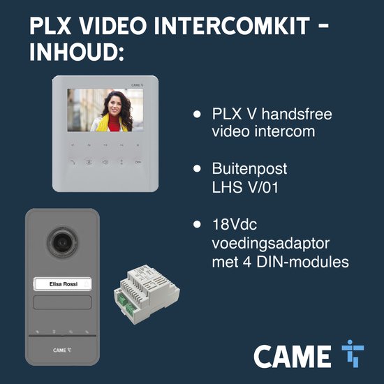 CAME Video-intercomset voor ééngezinswoningen, bestaande uit een witte PLX handsfree video-intercom met 5″ LCD-scherm, LHS V/01 buitenpost met enkele oproepknop en VAS/101-voeding, eenvoudig te installeren van Merkloos — afbeelding 4