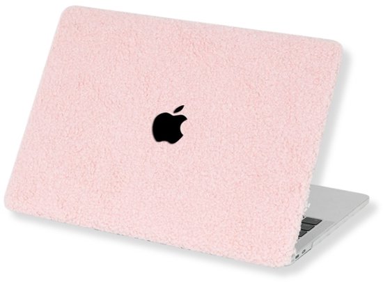 Housse rose pâle Teddy Puffy sur un MacBook Air 13 pouces.