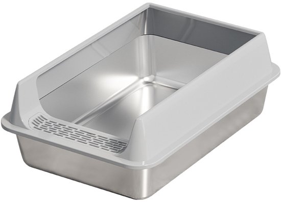 RVS Kattenbak - Extra Grote Roestvrijstalen Kattenbak – Halfgesloten XL Kattenbak – 60x40x30cm – Grijs – Kattentoilet - Met Kattenbakschep