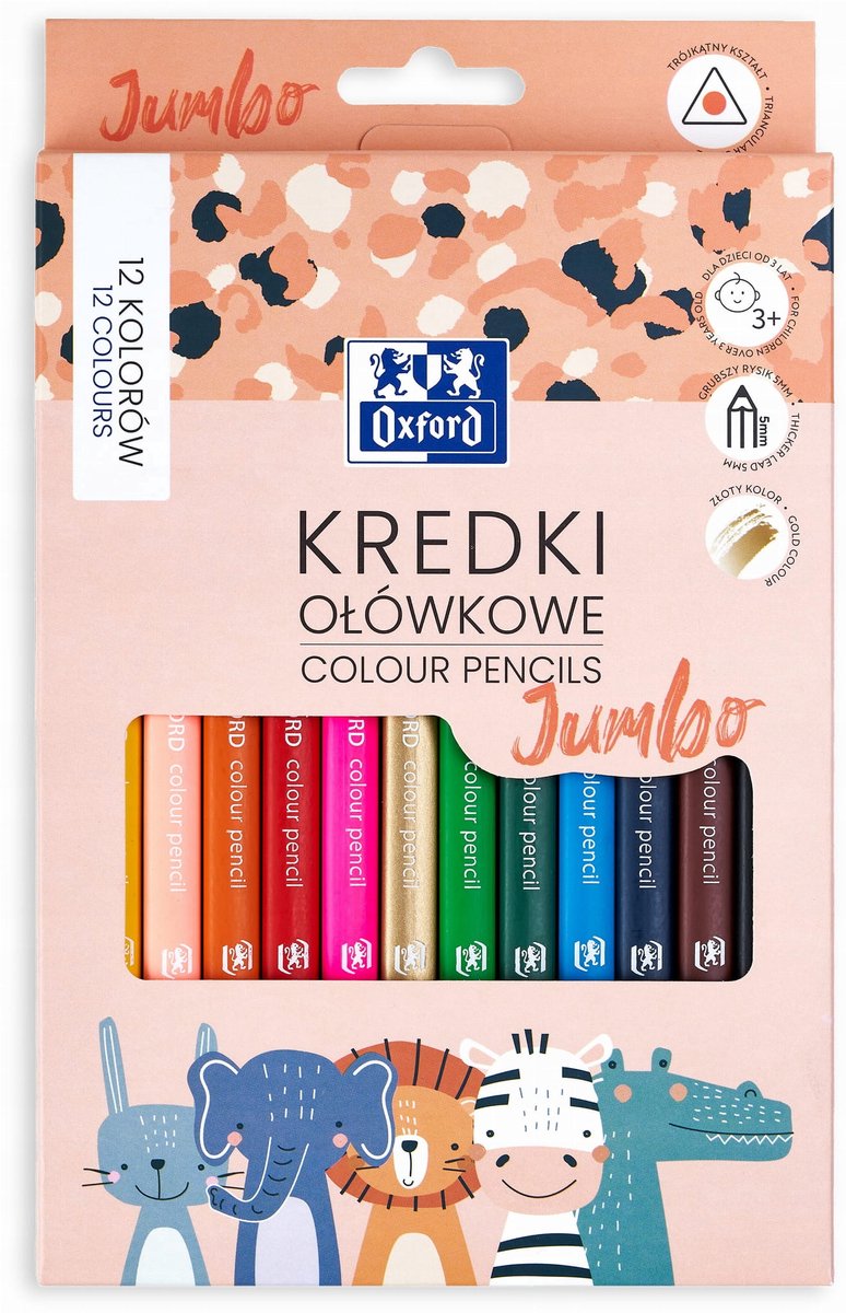 Oxford Jumbo Kleurpotloden - 12 dikke, kleurrijke potloden voor kinderen