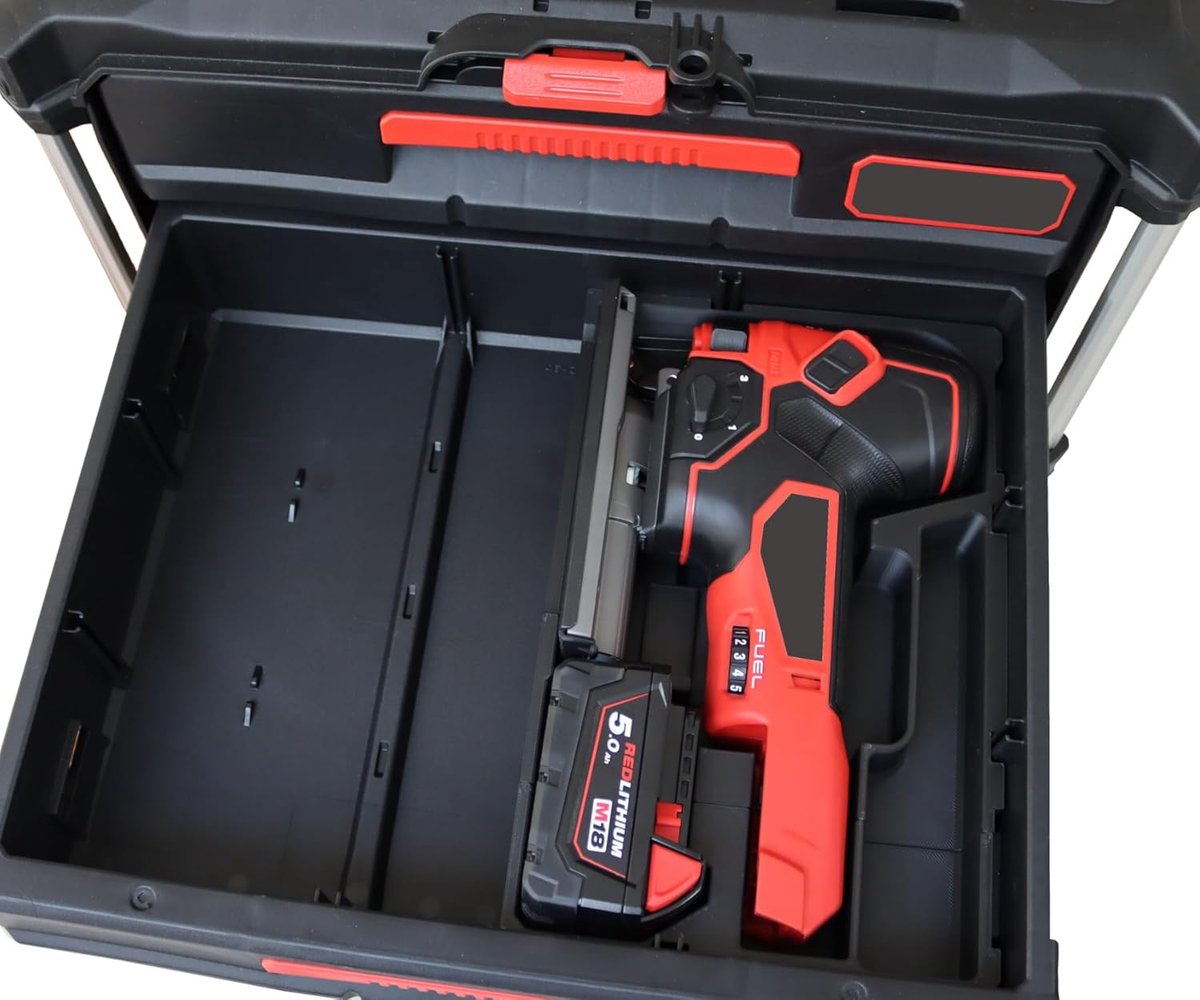 Milwaukee Packout 3/2 lades kist inzet voor M18 decoupeerzaag – Gereedschapskoffer insert - Professioneel 3D geprint | Organizer tray | Packout accessoire