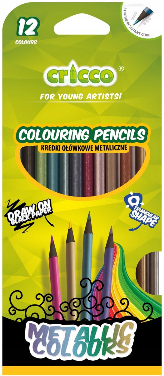 Cricco Metallic Kleurpotloden - 12 Kleuren, Ergonomisch Driehoekig