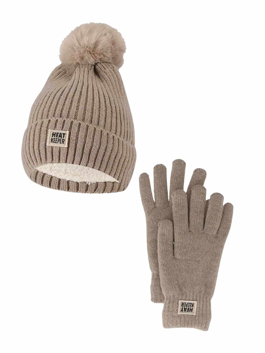 Heatkeeper Dames Winter Thermo Set - Muts + Handschoenen - Beige - One Size