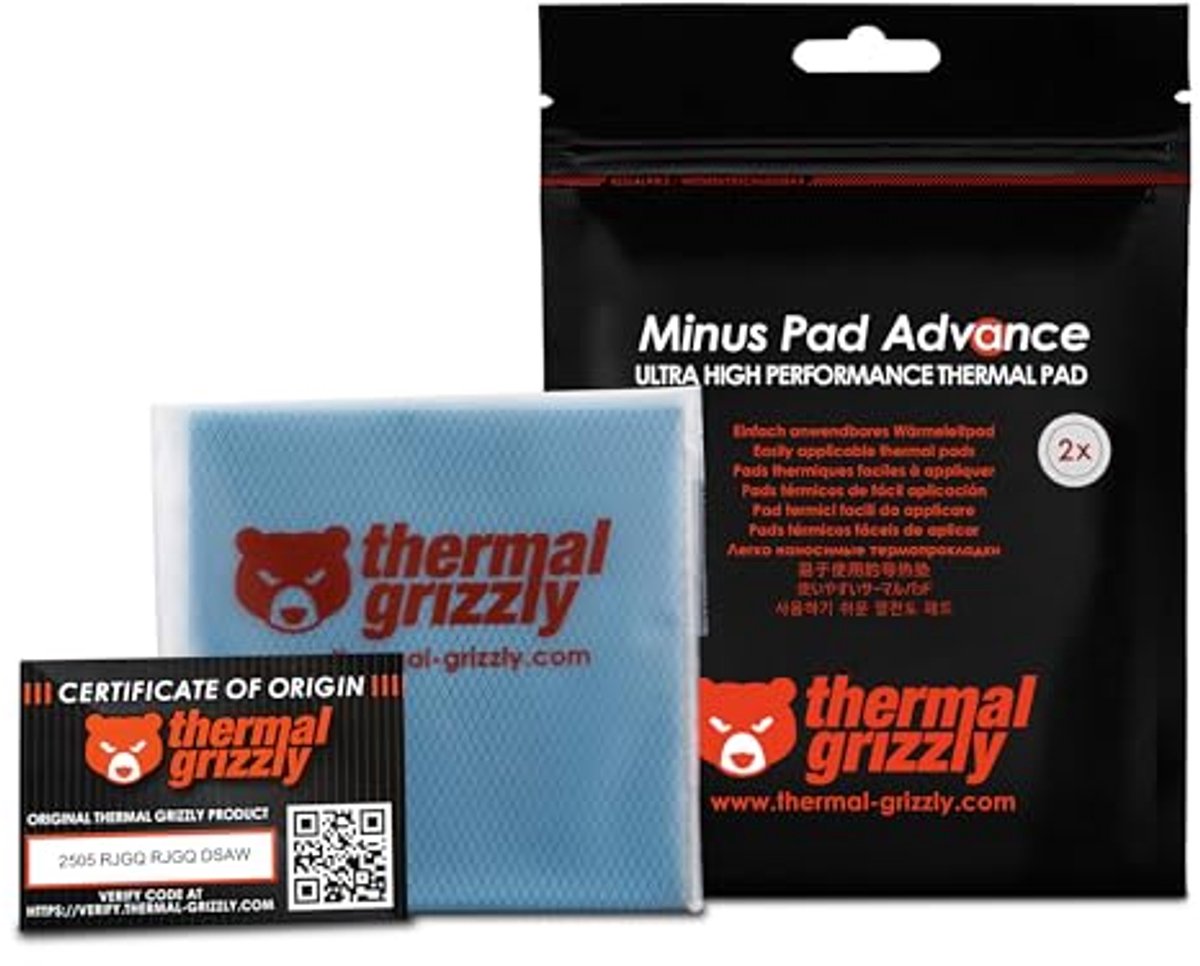 Thermal Interface Pad Set - 2-pack 100x100x1.5mm, Hoge thermische geleidbaarheid en compressie voor SSD's en GPU's