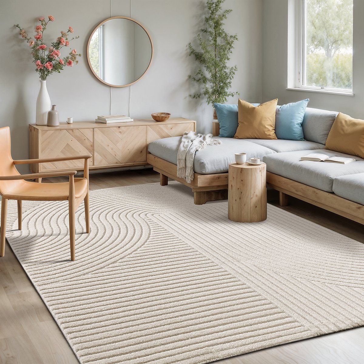 Mia's Teppiche Atlas – modern vloerkleed met 3D structuur & hoog-laag effect, zacht en stijlvol, crème, 200 x 290 cm