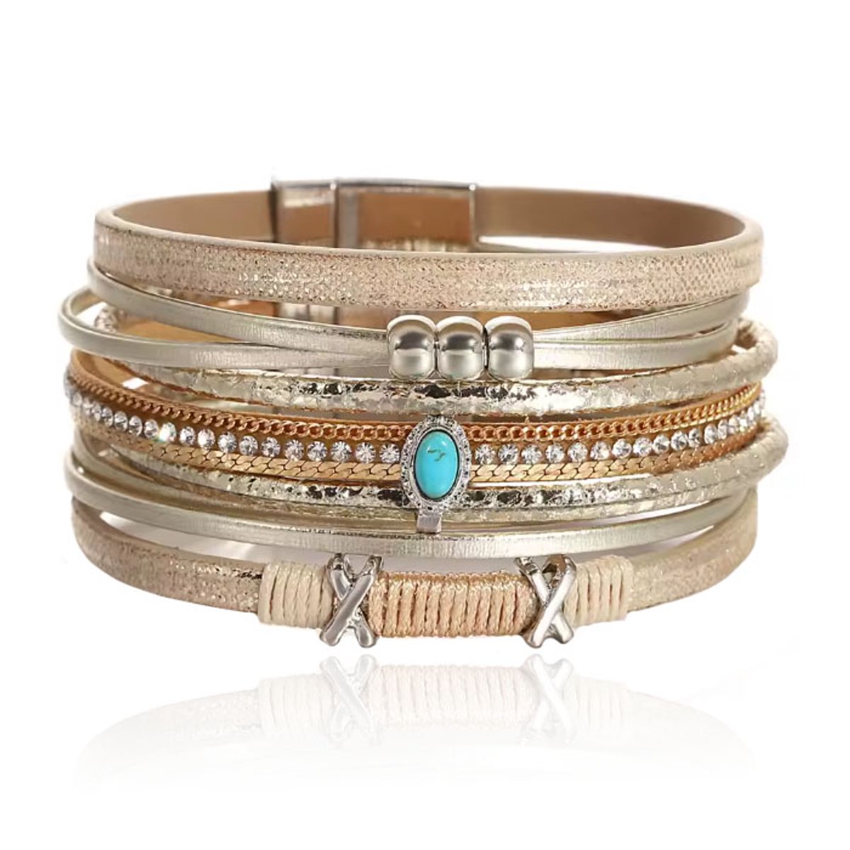 Deja Boho Armband goudkleurig met turquoise natuursteen in beige
