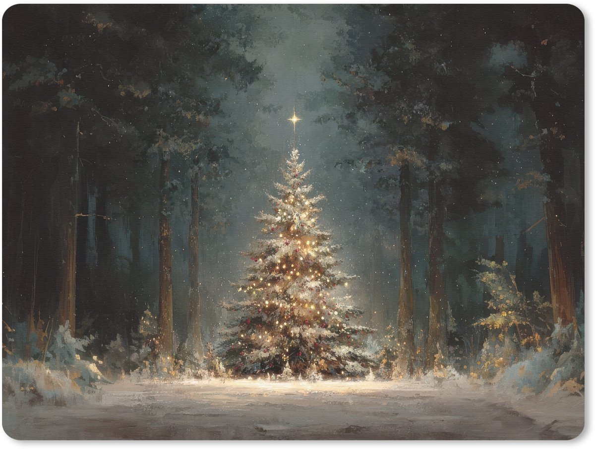 Muismat 23x19 cm - Mousepad Kerstboom - Bos - Sneeuw - meerkleurig - Muismatten