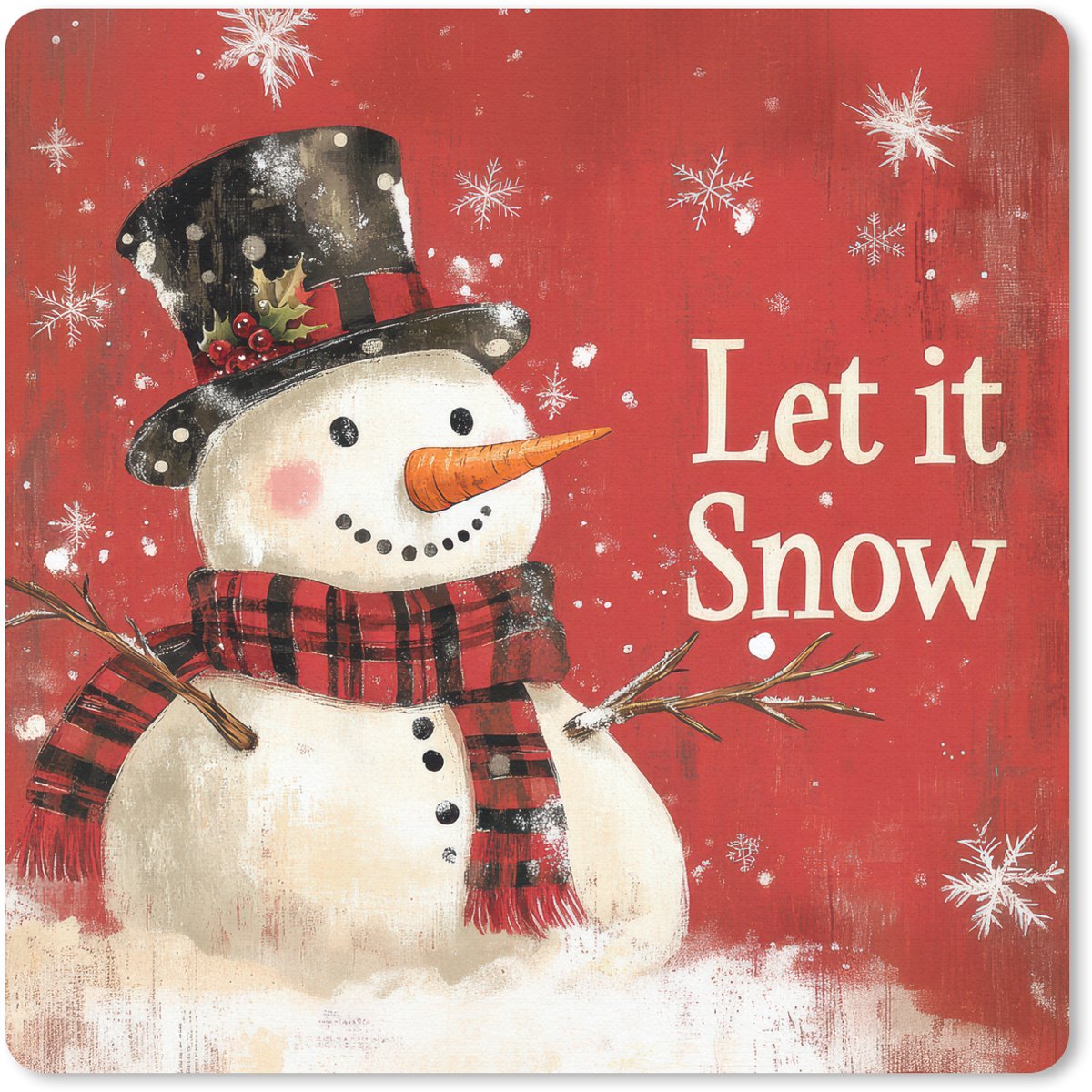 Muismat 30x30 cm - Mousepad Sneeuwpret - Winter - Sneeuwpop - Muismatten