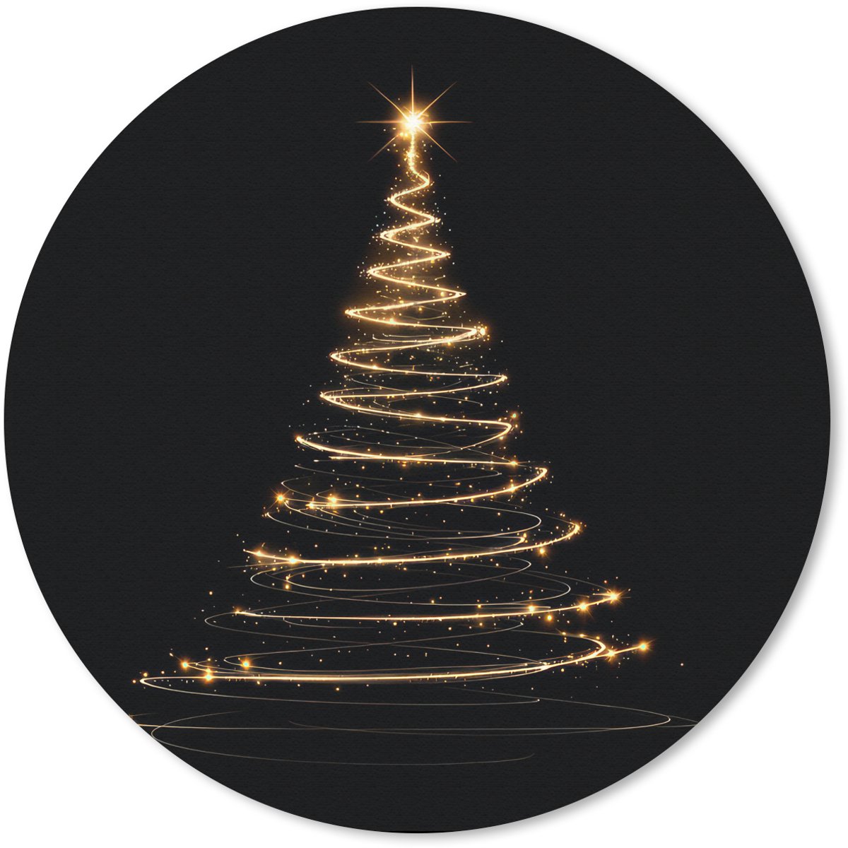 Muismat rond 30x30 cm - Mousepad Magisch - Kerstboom - Lichtspiralen - Zwart - Ronde muismatten