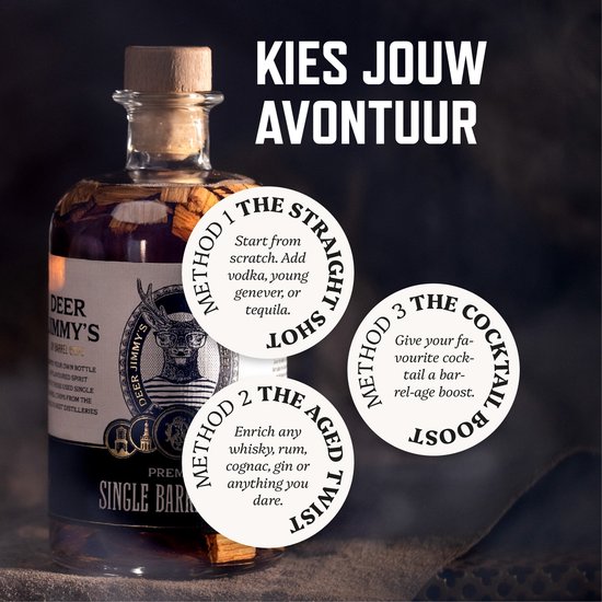 Deer Jimmy's® Make Your Own Whiskey - Gift Set met whiskey tumbler glas - Schotse Whisky Speyside & Islay Cask - Rijp je eigen drank met houtsnippers van een gebruikt whisky vat