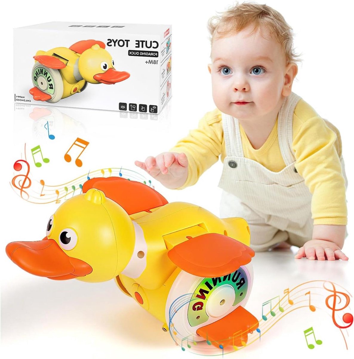 Provento - Licht en muziek eendenspeelgoed voor baby's van 3-18 maanden, oplaadbaar geel