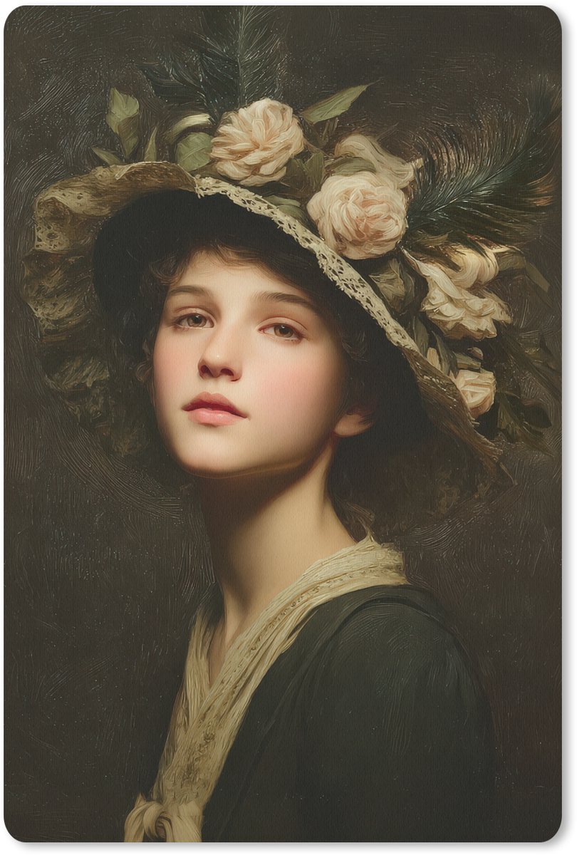 Muismat 18x27 cm - Mousepad Bloemenhoed - Portret - Vrouw - Muismatten