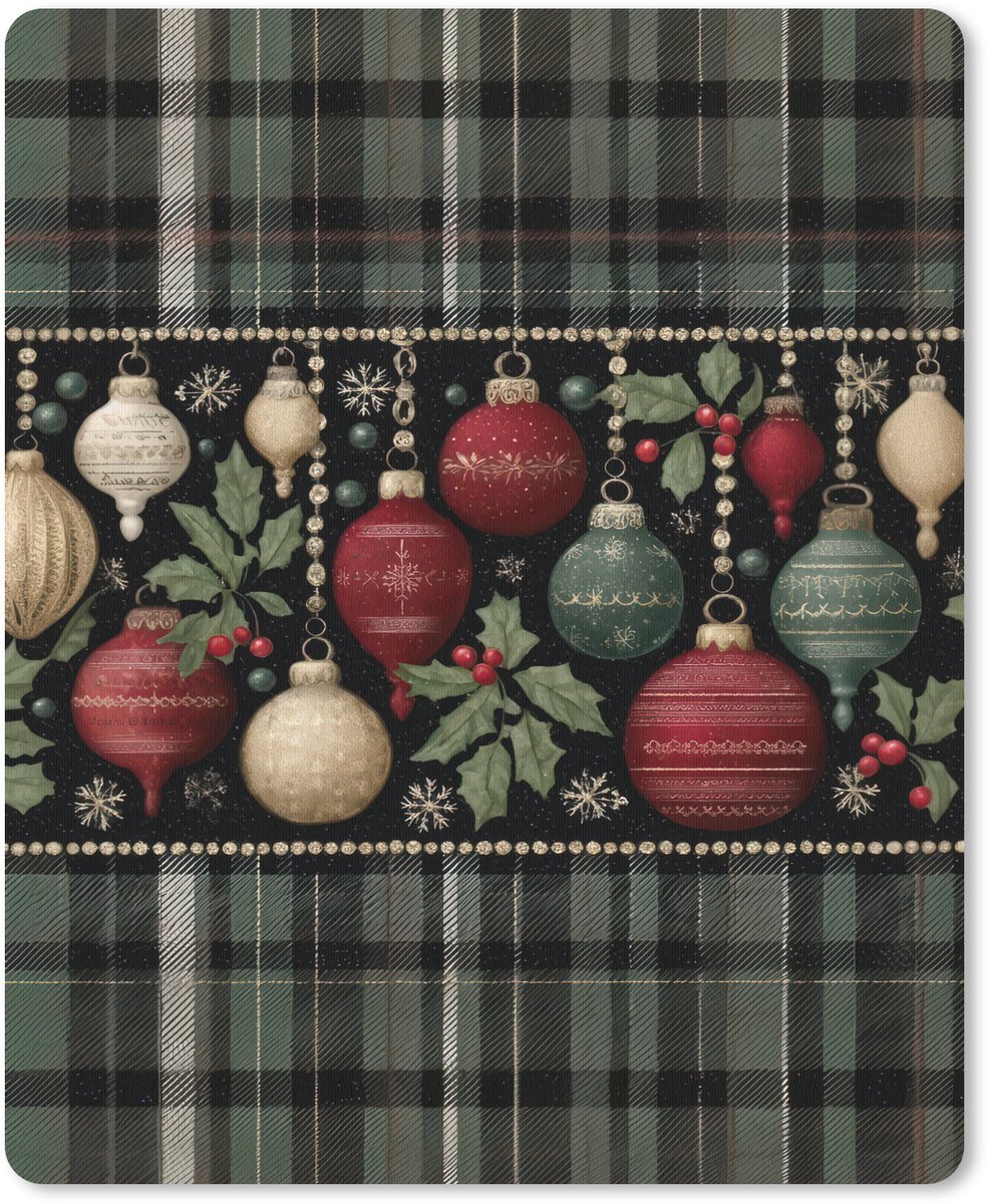 Muismat 19x23 cm - Mousepad Kerstballen - Rood - Hulsttakken - Patroon - Muismatten