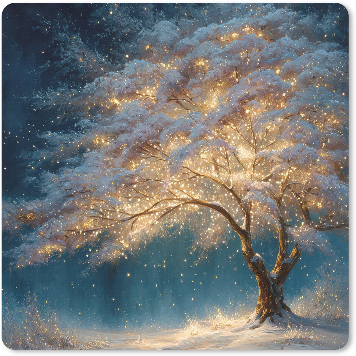Muismat 30x30 cm - Mousepad Levensboom - Nacht - Donker - Blauw - Muismatten