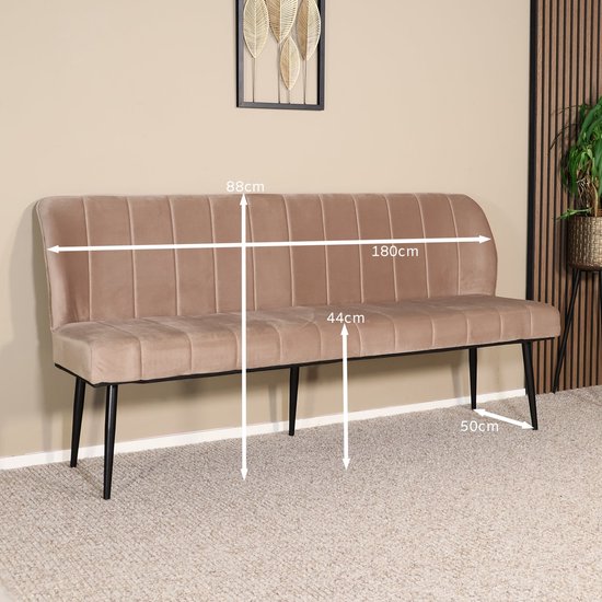 Canapé de salle à manger 180cm Sally canapé champagne en velours canapé de table à manger 3 places