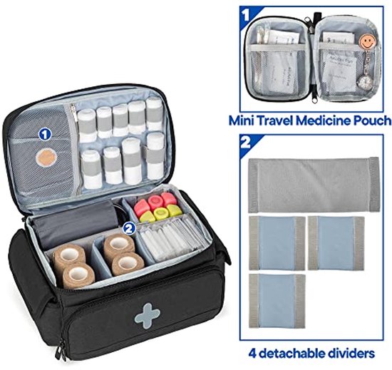 Trunab Kleine EHBO-tas Leeg, Tas voor Medische Benodigdheden met 2 Binnenflap, Draagbare Noodsets Traumatas met Meer Opbergruimte voor Accessoires, Zwart