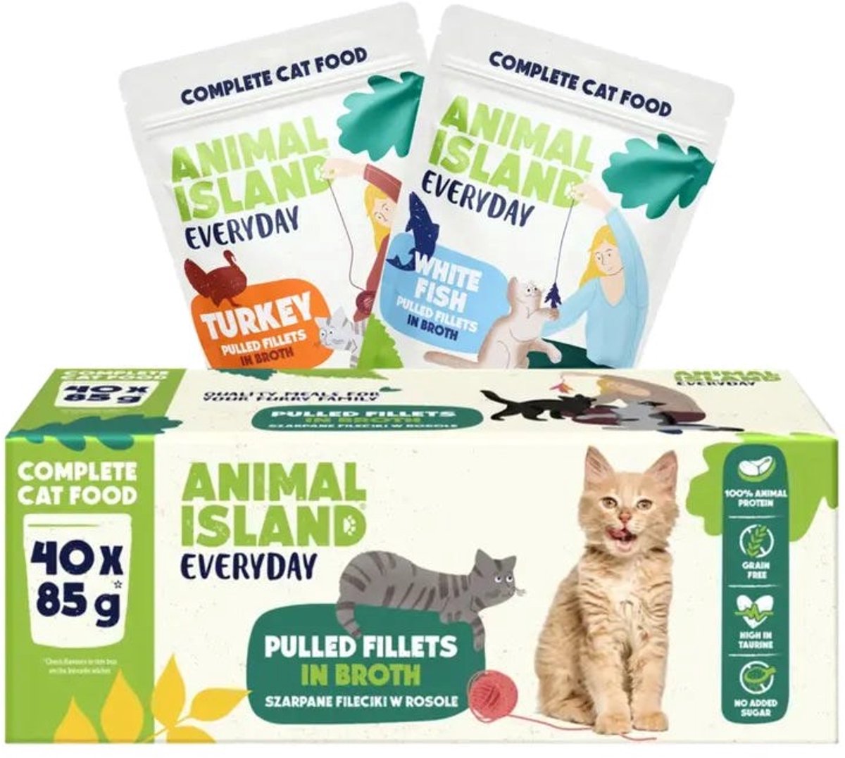 Animal Island Animal Island Kalkoen & Witte Visfilet Mix in Gelei – Natvoer voor katten – 40x85g