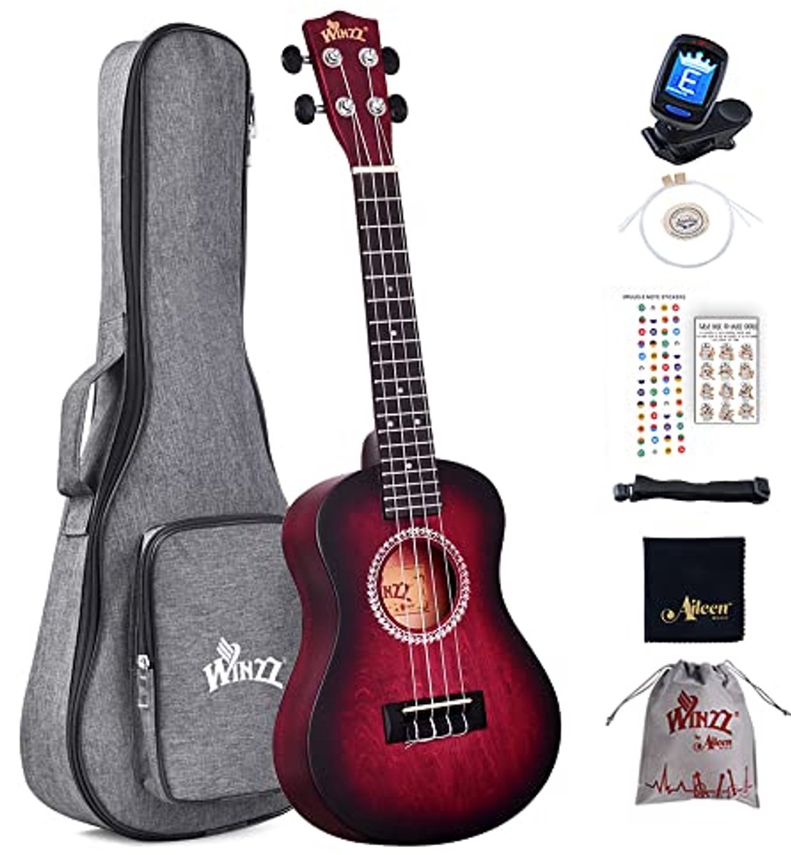 Concert Ukulele 23 Inch Rood - Beginnersset voor Volwassenen en Kinderen
