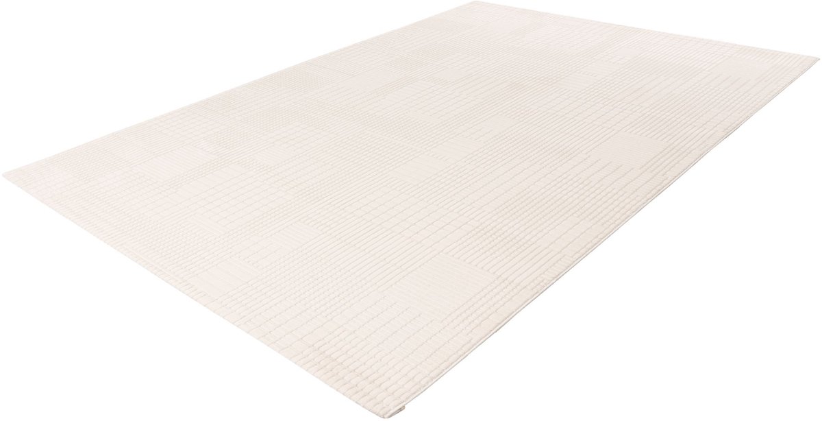 Batucci Vloerkleed - Japandi Stijl - 3D Blokjes Tapijt - Creme Wit - Modern en Onderhoudsvriendelijk - Luxe Uitstraling