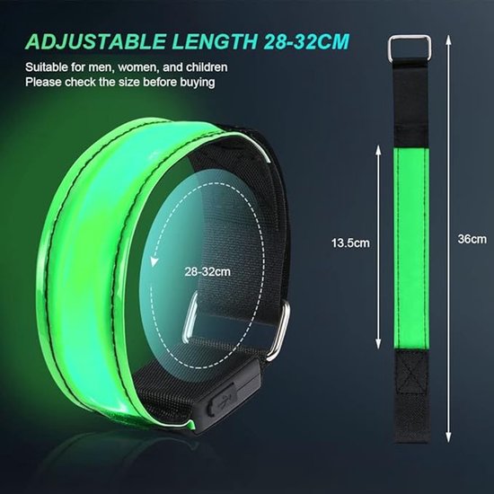 Siècle des Lumières de course - Lot de 2 - Bracelet de marche pour tapis roulant - Bracelet de sport - Rechargeable - Bracelet LED- LED - Lumière réfléchissante pour la course - Convient pour la Course à pied et le Vélo - Vert