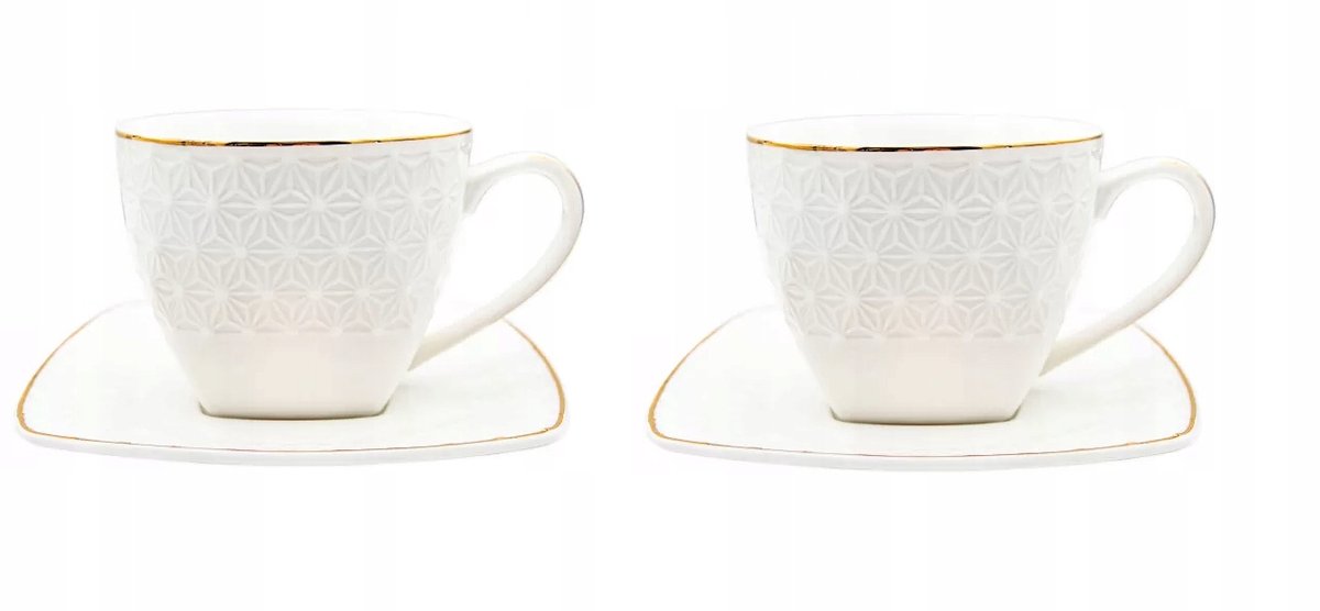 Merkloos Koffie- en Teaservies: 2 Kopjes met Schotels, Porselein