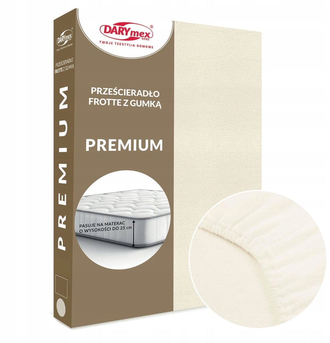 Terry Hoeslaken met Elastiek PREMIUM 90x200cm Crème Dik 200g