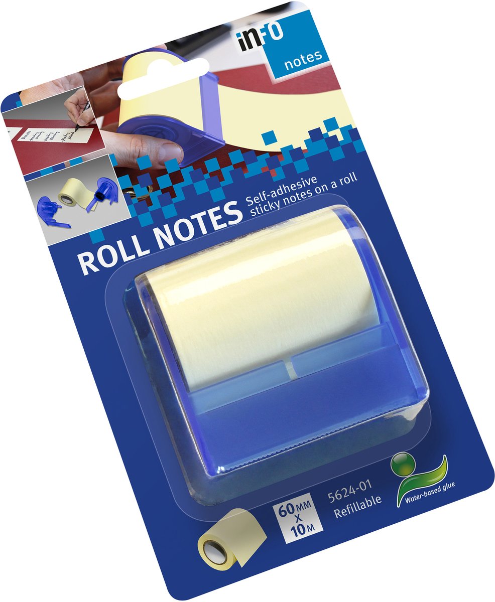 Info dispenser - Roll notes - 60mm x 10m - blauw - IN-5624-01