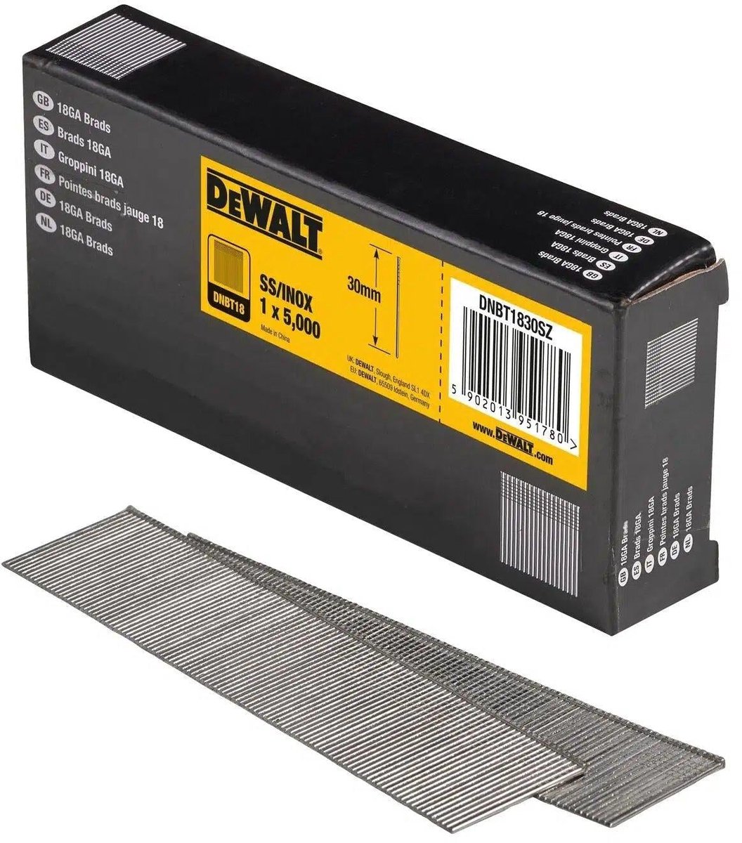 DeWALT 1.25x30mm (5000 stuks) 18 Gauge RVS Spijkers - DNBT1830SZ