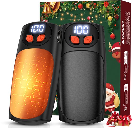 Oplaadbare Handwarmers Herbruikbaar 2 Stuks – Elektrische Handwarmers–Langdurige Warmte –Display & 5 Standen–Voor Outdoor, Wintersport, Golf en bij Raynaud - Perfect Kerstcadeau voor Hem en Haar