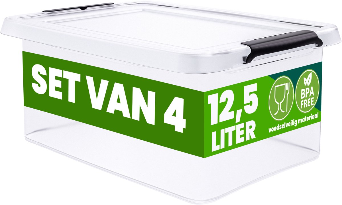 Deuba Opbergox - Set van 4 Stapelbaar 39x29x17cm 12,5L - Transparant
