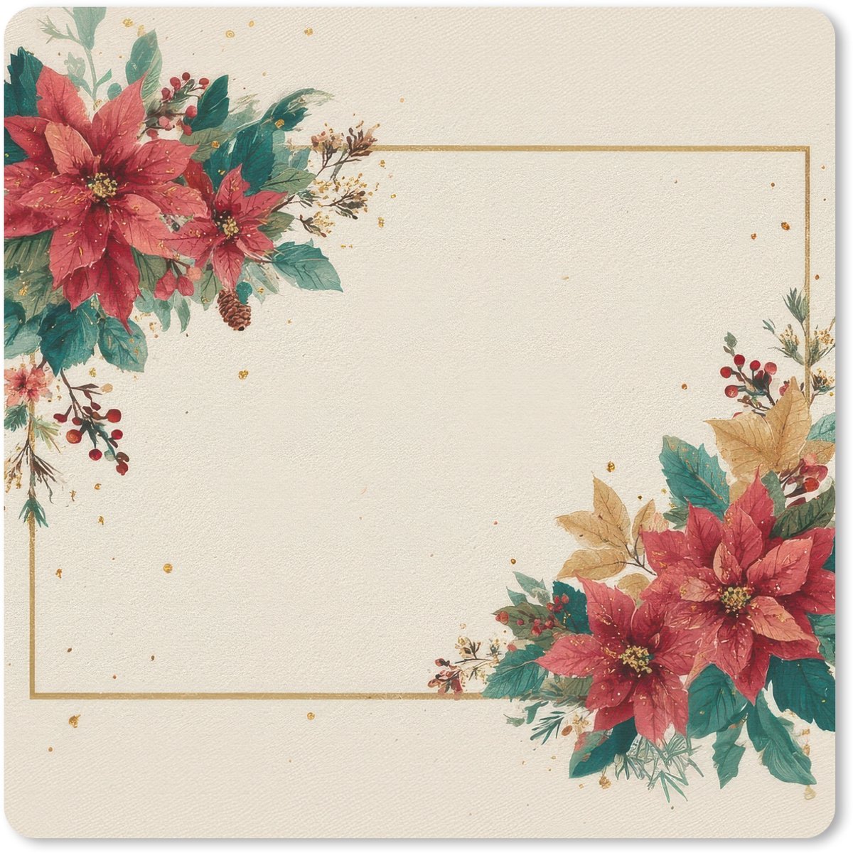 Muismat 30x30 cm - Mousepad Kerst - Poinsettia - Omlijsting - Kleurrijk - Muismatten