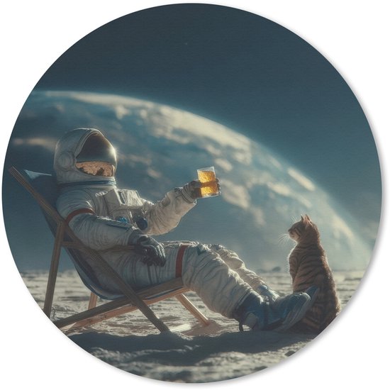 Muismat rond 30x30 cm - Mousepad Astronaut - Kat - Glas - Stoel - Ronde muismatten
