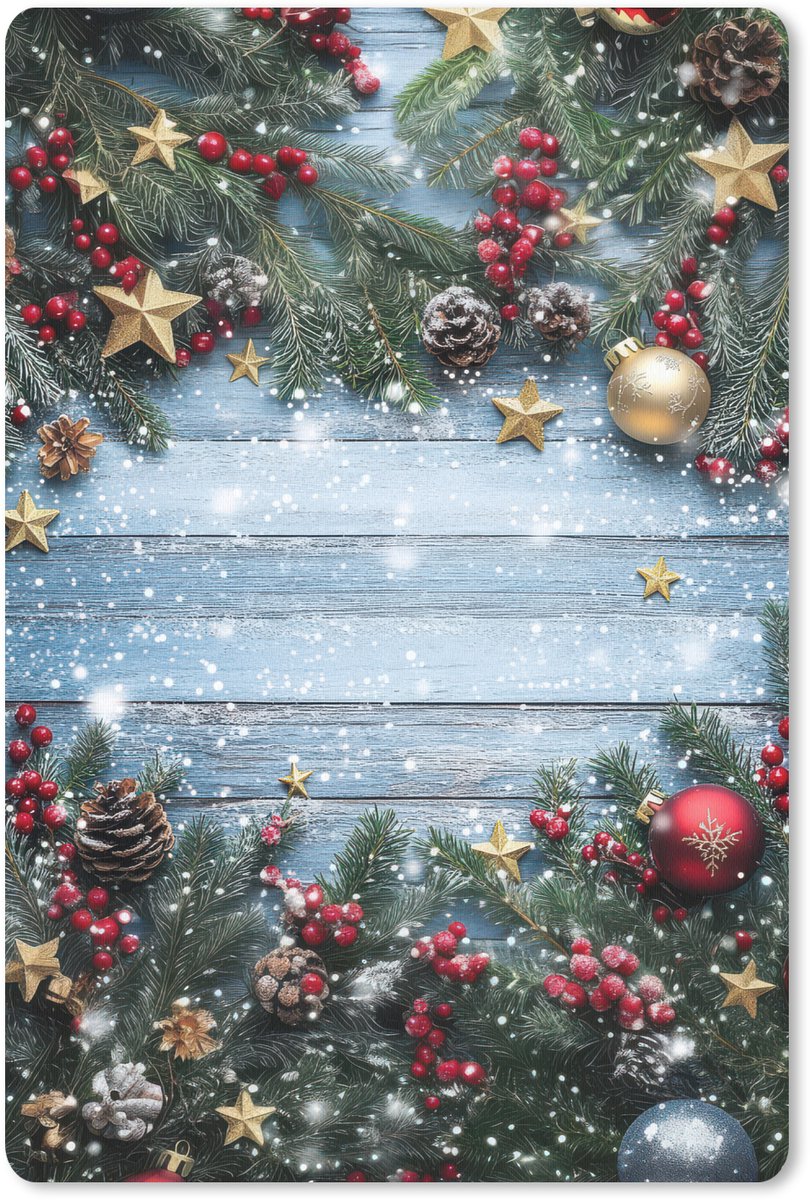 Muismat 18x27 cm - Mousepad Kerstomlijsting - Sneeuw - Meerkleurig - Muismatten