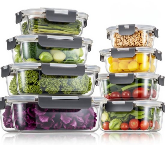 Organess Meal prep bakjes - Vershoudbakjes - Diepvriesbakjes - 8 Delige set - BPA vrij - Glas - BPA vrije deksel