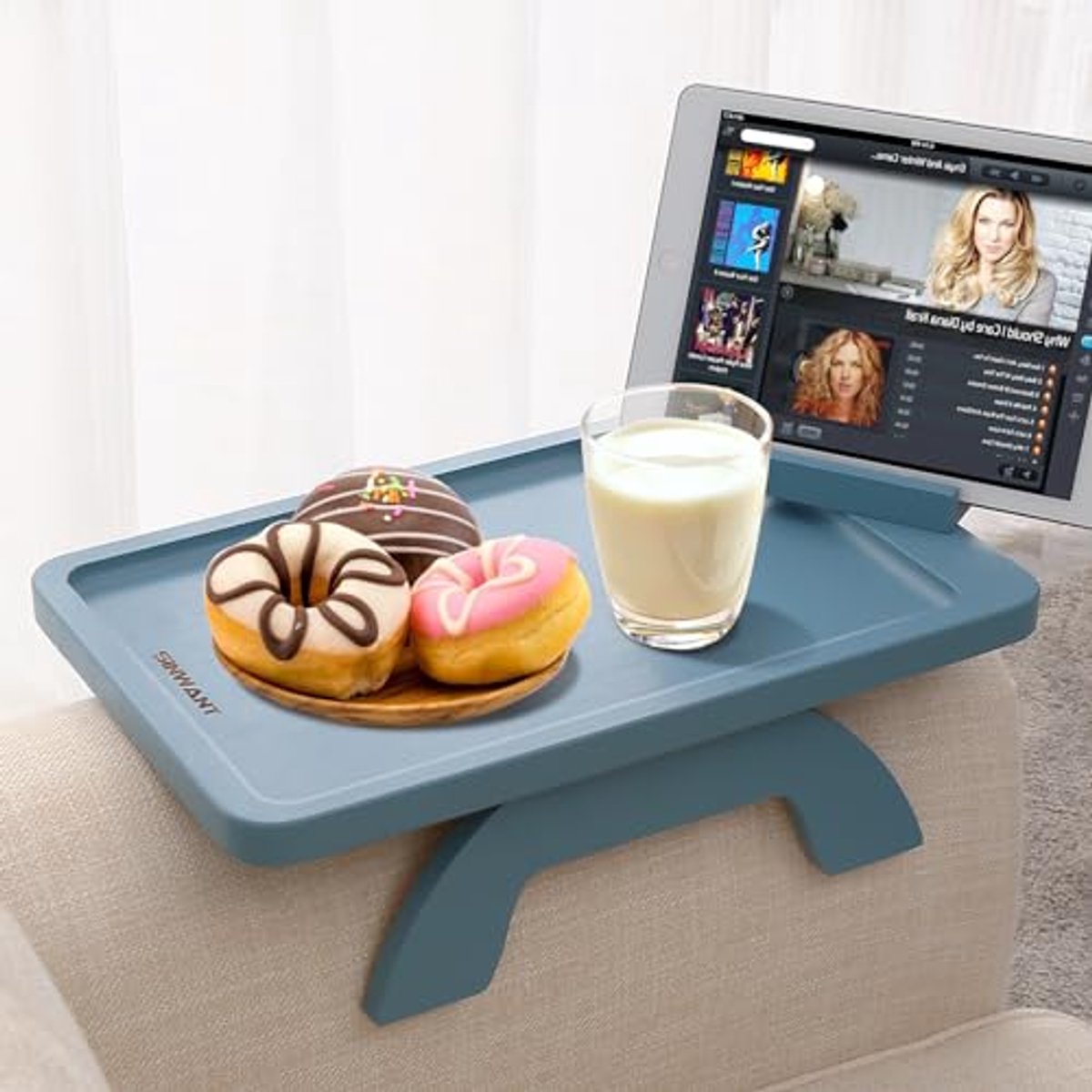 Bamboe Sofa Armsteun Tray met 360° Houder voor Eten en Drinken