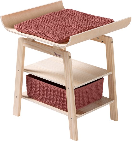 howa Houten Poppen Commode "grace" met Accessoires - Verschoontafel voor Poppen met Plank, Opbergmand & Gewatteerd Aankleedkussen 2770