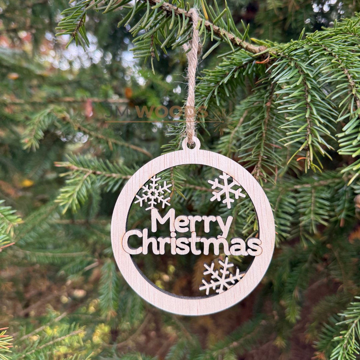 Kerstbal Merry Christmas - JM Woods - Kersthanger - Kerstboom - Houten Kerstornament