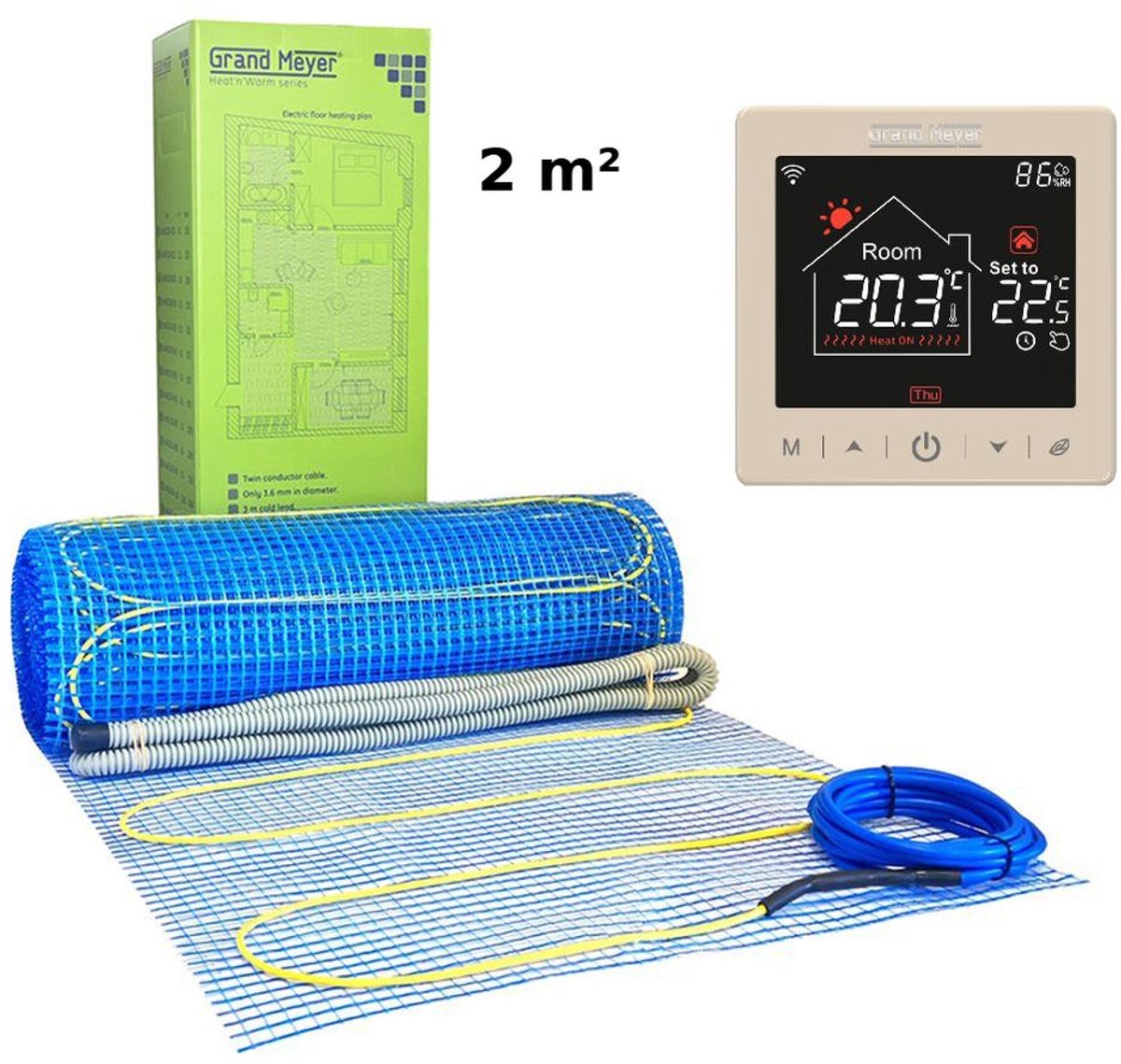 Elektrische vloerverwarmingsset 2 m², 170 W/m² + SN-15 Thermostaat, Grand Meyer