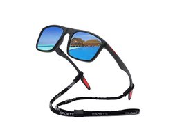 UV 400 Zonnebril met Koord - Gepolariseerde Glazen - Spiegelglas - Blauw - Bril