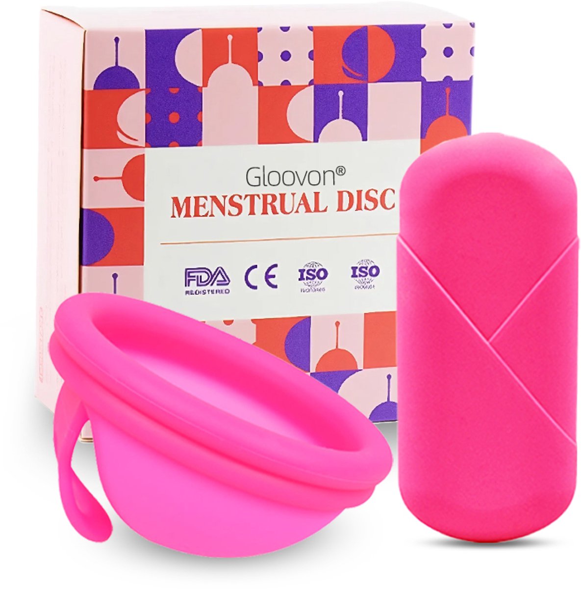 Gloovon® - Menstruatiedisc met Hoesje - Maat L - Herbruikbare Menstruatie Disc - Menstruatiedisk - Disk - Period Menstrueren - Siliconen opbergdoosje - Zero Waste