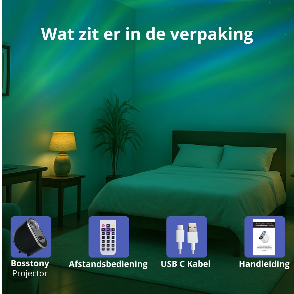 Bosstony® Northern Lights Projector - Aurora Sterrenhemel Projector - Galaxy lamp - Noorderlicht Projectorlamp - Nachtlamp met timer – foto 7