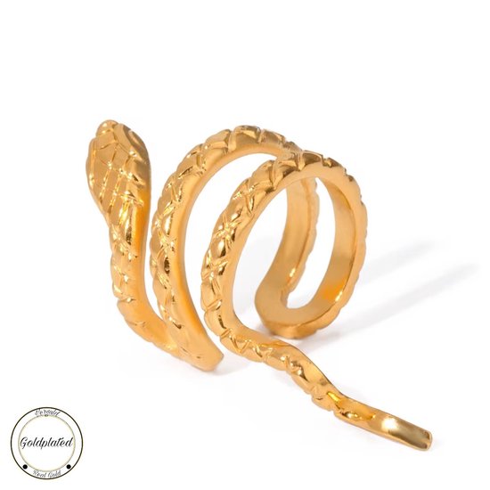 Gouden, gedetailleerde slang oorbel met een gevlochten patroon. De oorbel is bekleed met echt goud.