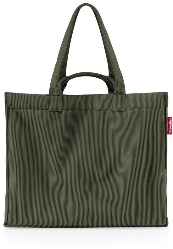 Donkergroene ribcord shopper tas van Reisenthel met hengsels.