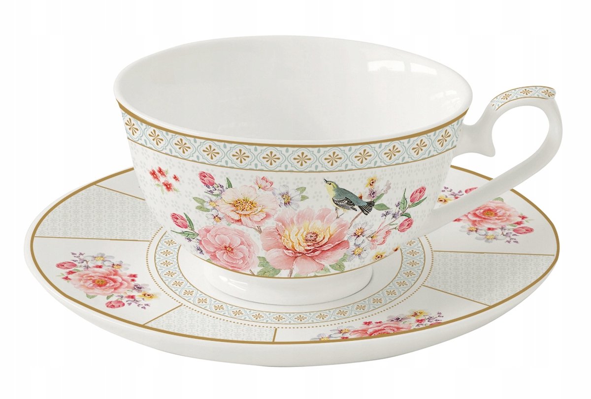 Porseleinen Kop en Schotel met Bloemendecor, 220 ml