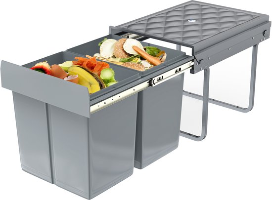 Poubelle De Cuisine Intégrée – Second Nature – 70L – Double Compartiment – Fermeture Douce