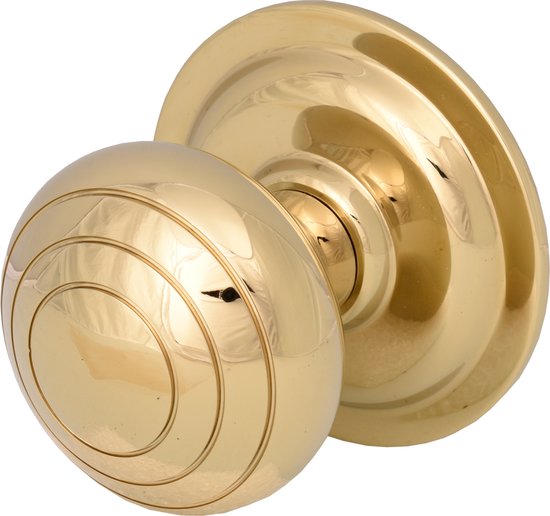 Aqbau Deurknop met rozet rond tweedelig goud | ronde deurgreep voor binnendeuren en buitendeuren aluminium gepoedercoat | complete set deurknoppen incl. bouten en schroeven