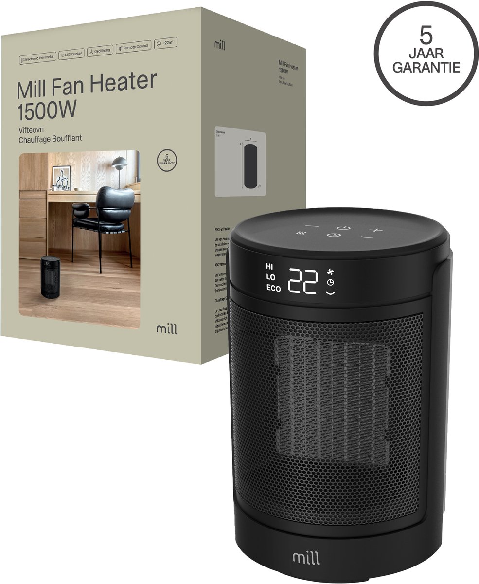 Mill FH1500Black - ventilatorkachel - 1500 Watt - oscillerend - Eco functie - timer - tot 20m2 - 5 jaar garantie
