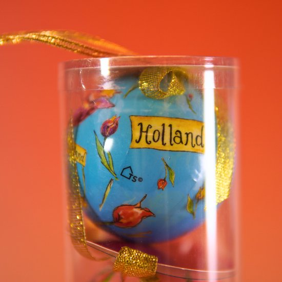 Set de Boules de Noël Tulipes Couleur Holland: Blauw, Rose et Vert (3 pièces) - Champ de Tulipes Hollandais avec Moulin à Vent - Plastique