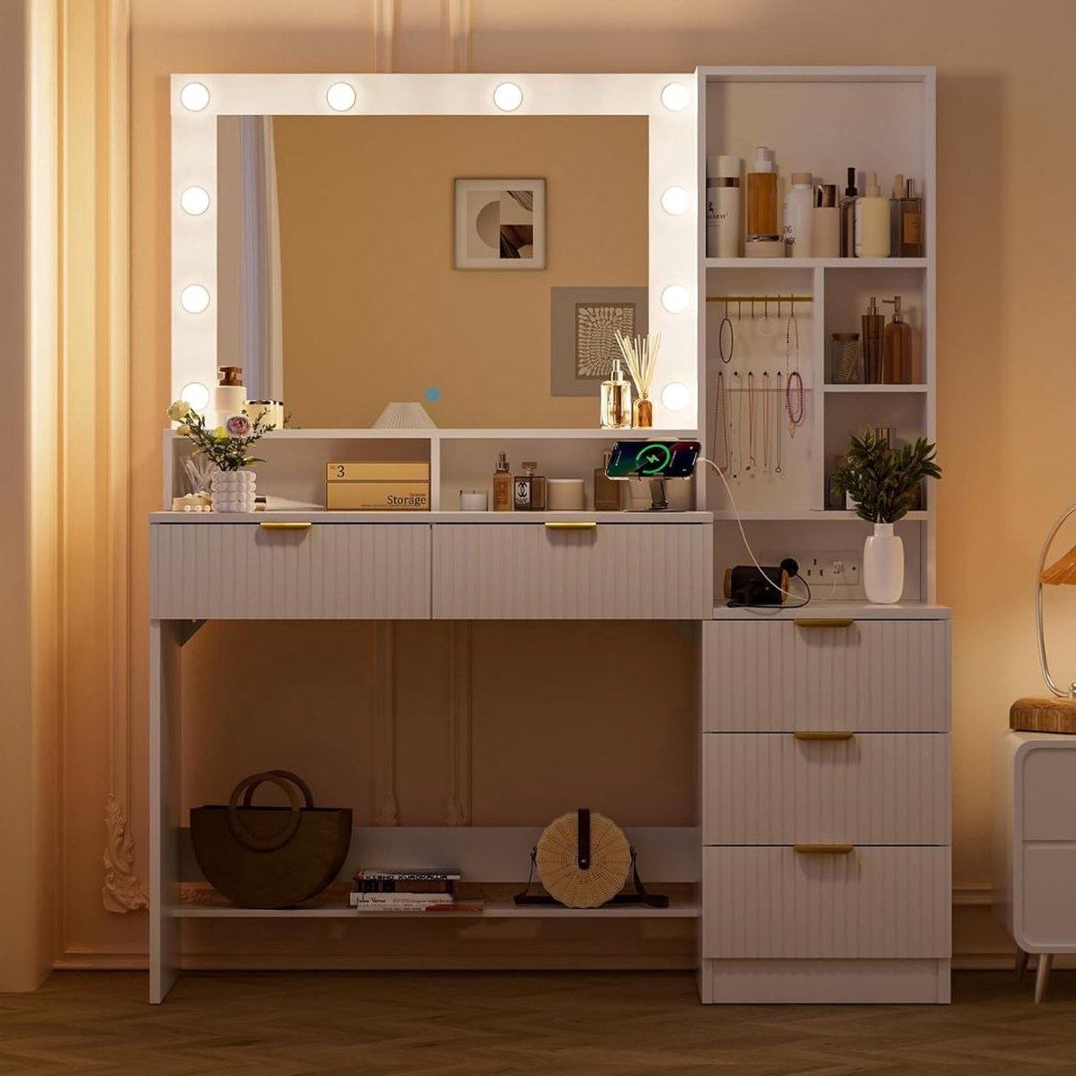 Thuys – Make Up Tafel – Met Spiegel – Kaptafel Voor Meisjes – Hollywood Spiegel Met Verlichting