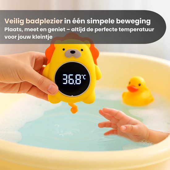 Luvonic® Badthermometer Baby - Digitale Waterthermometer met LED Display - Veilig & Oplaadbaar - Drijvend Bad Accessoire voor Baby’s - RGB - Leeuw van Luvonic — afbeelding 5